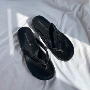 Vintage 90s/Y2K Black Beaded Chunky Flip Flops 8.5